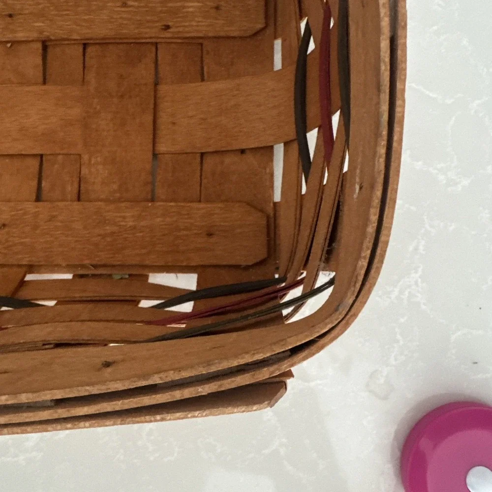 Vintage Longaberger Basket‎ Size 14.5 Inch With Red, Blue, Green Rectangle 1994